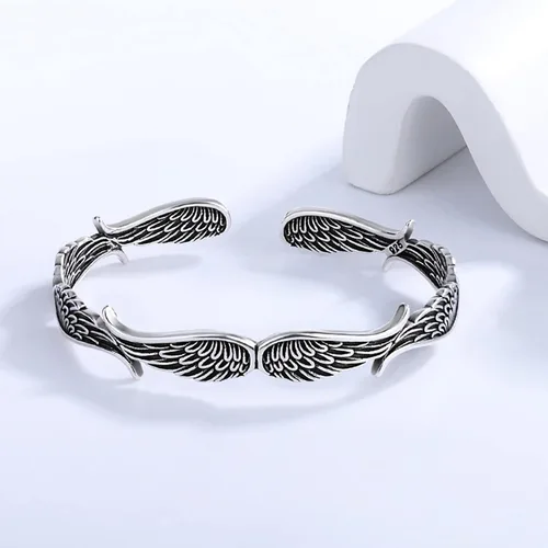 Miniatura 6 de RIOSO Juego de 3 pulseras de plata para hombres y mujeres, con diseño de alas de ángel, plumas, hojas de ángel, juego de pulseras, Sin gemas.