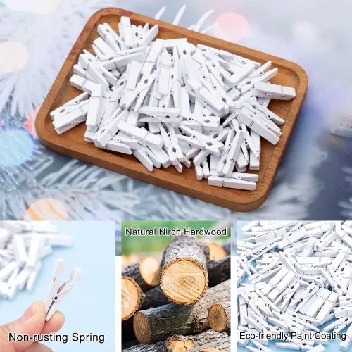 Miniatura 3 de Alfileres de ropa, 130 piezas de alfileres de madera para ropa, pinzas blancas de 1.4 pulgadas, mini alfileres de ropa para fotos, baby shower