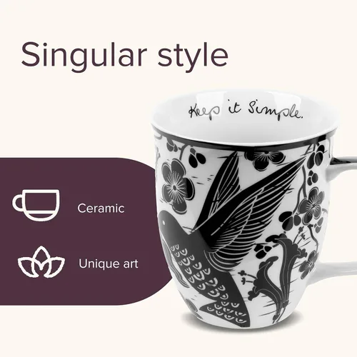 Miniatura 7 de Karma Taza bohemia de 16 onzas con diseño de mariposa y colibrí, color blanco y negro, bonita taza de café y té, cerámica, 16 onzas, apta