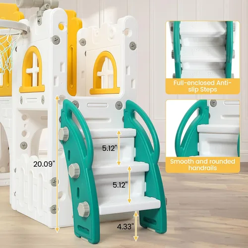 Miniatura 4 de GarveeLife Zona de juegos interior 8 en 1 para niños pequeños con tobogán juego de tobogán para bebés de 1 a 3 años, tobogán para niños incluye aro