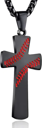 Aiyo Nice Collar con colgante de cruz de béisbol para niños y hombres chapado en oro de 18 quilates versículo bíblico de acero inoxidable joyería