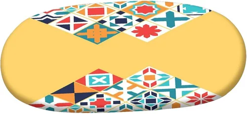 Miniatura 3 de XISUNYA Mantel ovalado ajustable de poliéster elástico, diseño de azulejos geométricos coloridos tradicionales, estampado oriental, se adapta a