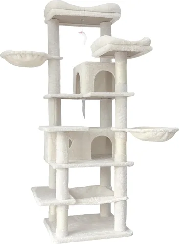 Bonito árbol para gatos de interior de 68 pulgadas, torre alta para gatos con poste rascador y condominio, hamaca, soporte estético para gatos,