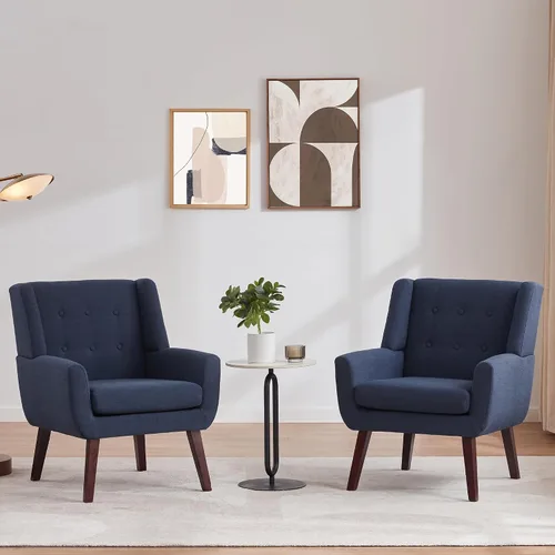 Miniatura 12 de HUIMO Silla de Acento para Sala de Estar, Sillón Tapizado con Botones Capitoné, Sillas de Sofá de Tela de Lino para Dormitorio, Sala de Estar, Silla