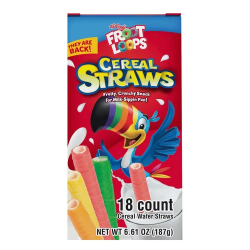 Miniatura 3 de Kellogg's - Pajitas de cereales Froot Loops 2025, alternativas de paja de desayuno comestible para leche, regalo nostálgico infantil de los años 90