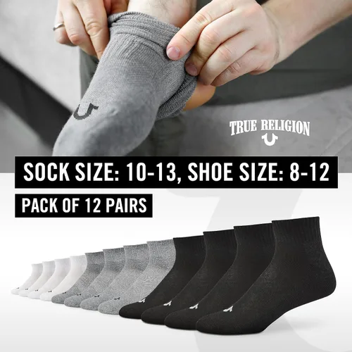 Miniatura 6 de True Religion Mens Socks 6 & 12 Pairs Ankle Socks for Men Quarter Premium Athletic Men's Socks, Shoe Size 8-12
