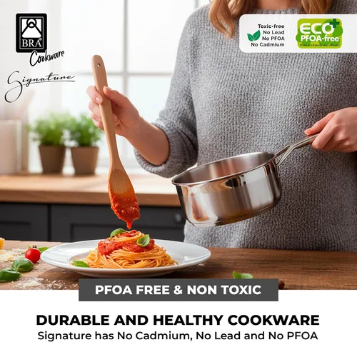 Miniatura 6 de BRA COOKWARE Signature Olla de acero inoxidable con tapa de vidrio Cacerola profesional de 1.2 cuartos de galón de 6.3 pulgadas Olla