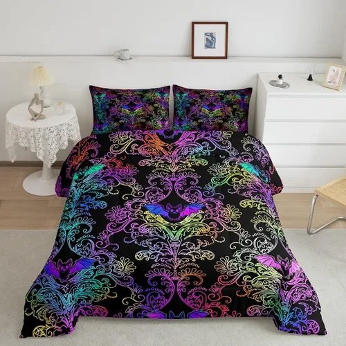 Miniatura 11 de Erosebridal - Juego de ropa de cama damascada negra para adultos, conjunto de edredón victoriano antiguo estilo barroco, tamaño queen, edredón Multi