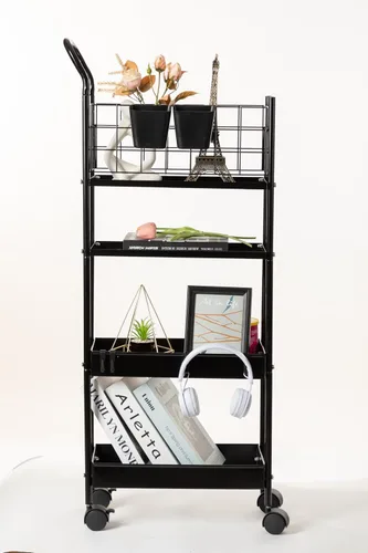 Miniatura 10 de danpinera Carrito de almacenamiento delgado, carrito rodante estrecho de 3 niveles con ruedas, organizador de baño con divisores, mango, ganchos