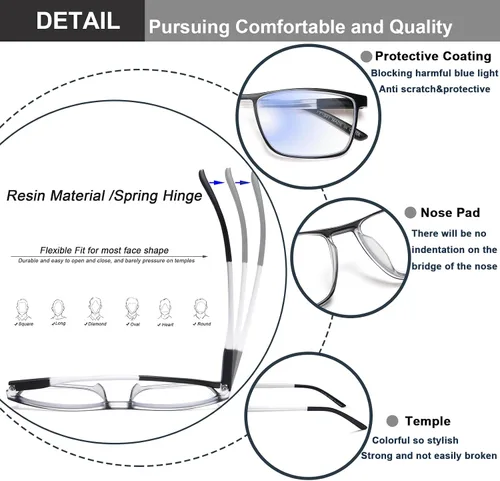 Miniatura 5 de EYEURL Paquete de 4 lentes de lectura para hombres y mujeres, lectores con bloqueo de luz azul con bisagras de resorte+1.25