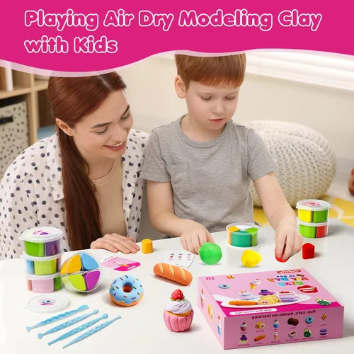 Miniatura 3 de Kit de arcilla seca al aire para niños, 12 manualidades modelado de arcilla mágica, kits de arcilla con herramientas de escultura y tutoriales