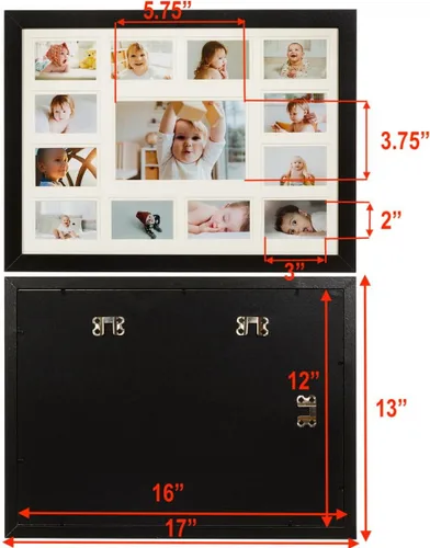 Miniatura 2 de WOOD SIDE ORBIS Marco de fotos de collage de 13 aperturas K-12 con paspartú doble blanco, muestra una cartera de 4 x 6 pulgadas y doce billeteras
