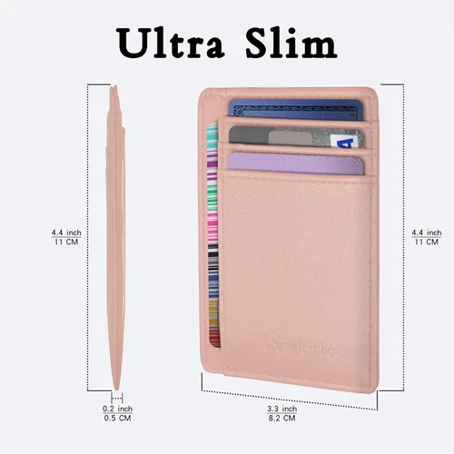 Miniatura 7 de Travelambo billetera mediana y minimalista de cuero para bolsillo frontal, con bloqueo de interferencia de radiofrecuencia