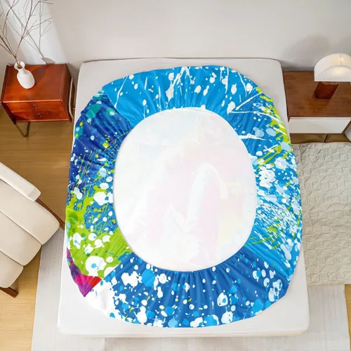 Miniatura 6 de Juego de ropa de cama de esquí, tamaño individual, con dibujos animados, esquí, esquí, snowboard, sábana bajera ajustable de 2 piezas con estampado