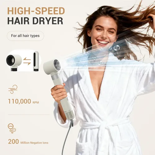 Miniatura 9 de Estilizador de cabello 6 en 1, secador de pelo iónico de alta velocidad con rizadores de envoltura automática, cepillo ovalado y voluminizador, sin