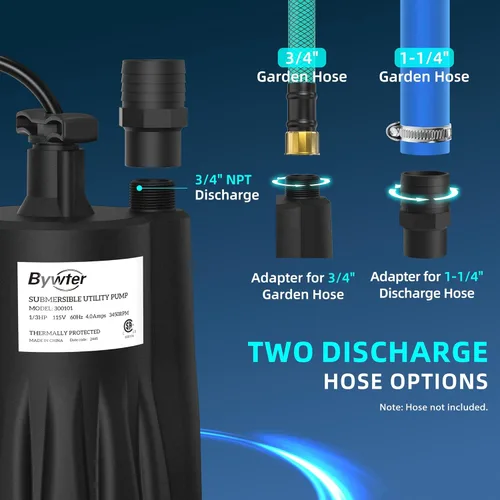 Miniatura 7 de Bomba de agua sumergible de 1/3 HP, bomba de sumidero de 1800 GPH con carcasa termoplástica, bomba de agua eléctrica portátil de 115 V con cable