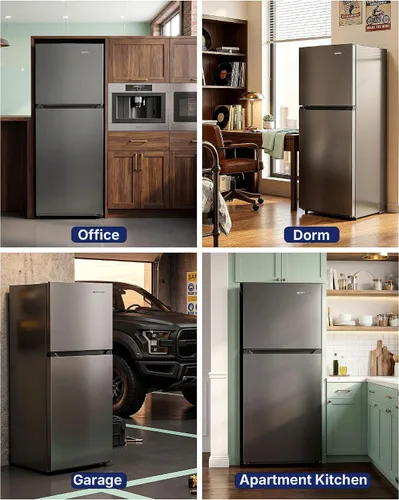 Miniatura 8 de Upstreman 10.1 Cu.Ft Refrigerator with Top Freezer, Reversible 2 Door Medium Fridge, Shelves, Drawer, Wheels, Low Noise, Temp Control, Auto Defrost
