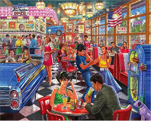 Miniatura 3 de White Mountain Rompecabezas de 500 piezas divertido y nostálgico del siglo XX con piezas grandes, regalo para adultos de 18 x 24 pulgadas, Juke Box
