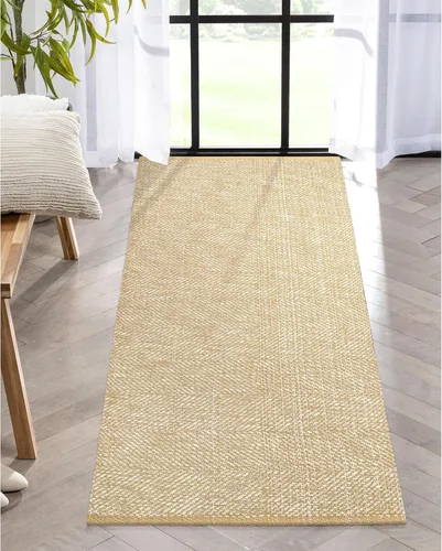 Miniatura 10 de LEEVAN - Alfombras lavables para cocina de 3 x 5 pies, alfombra de color crema para dormitorio, alfombra de algodón tejida para entrada, alfombra