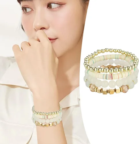 Miniatura 2 de Pulseras apilables de cuentas para hombre y mujer juego de pulseras elásticas multicapa joyería multicolor reloj de correa de cuero para hombre