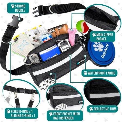 Miniatura 3 de PetAmi - Correa de perro manos libres para correr y caminar, con cinturón con cremallera y dispensador de bolsas para excrementos, asas acolchadas