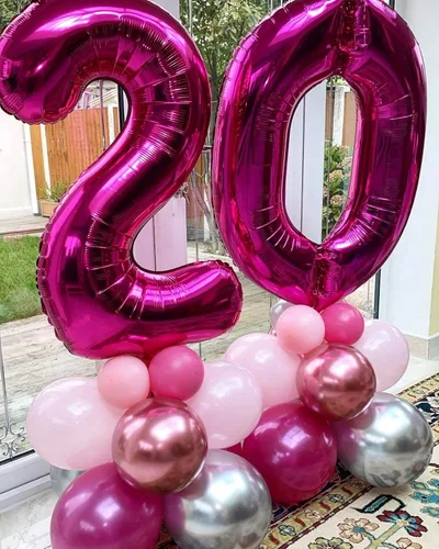 Miniatura 4 de Globo de 40 pulgadas color rosa intenso número 0 de gran tamaño Jumbo dígitos de aluminio Mylar globos de helio rosa brillante para fiesta
