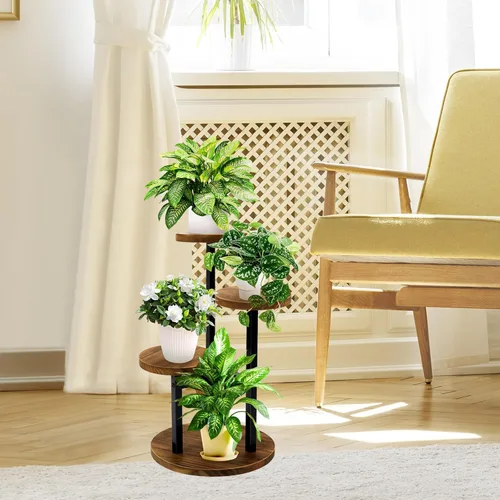 Miniatura 7 de GEEBOBO Soporte para Plantas de 3 Niveles para Interiores, Soportes de Metal y Madera para Plantas de Interior Múltiples, Estante Escalonado