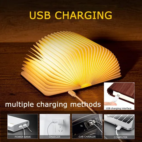 Miniatura 3 de Luz de libro de madera novedosa LED luz nocturna portátil plegable lámpara de libro linterna de papel para decoración del hogar, regalos