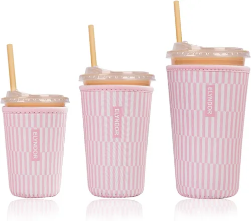 Miniatura 17 de Funda aislante reutilizable para taza de café helado, paquete de 3 fundas de neopreno para bebidas frías y calientes, soporte para bebidas para café