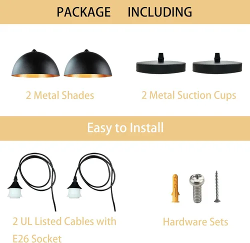 Miniatura 7 de takor Paquete de 2 Lámparas Colgantes de Metal, Luces de Techo Rústicas, Lámpara Colgante Ajustable Industrial con Base E26, Iluminación Colgante