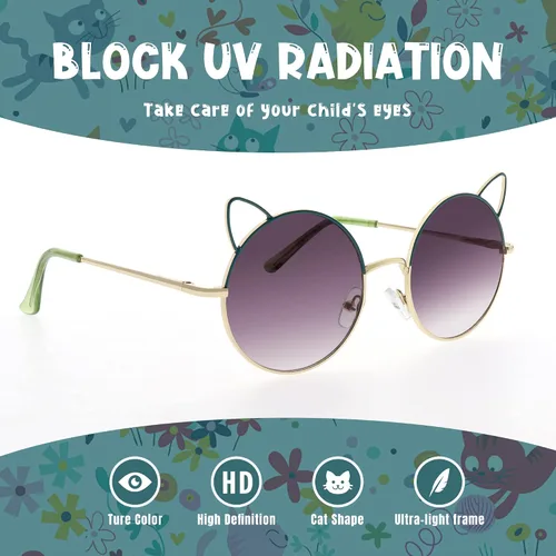 Miniatura 4 de FAA'N Gafas de sol para niños, decoraciones de fiesta geniales de metal con orejas de gato redondas para niñas, bonitos regalos para niños