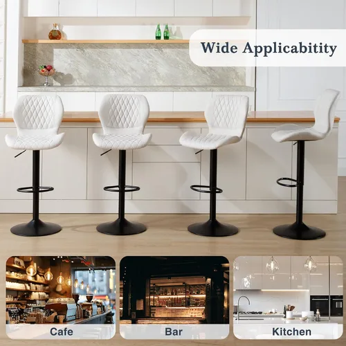 Miniatura 9 de Taburetes de bar modernos, taburetes de bar giratorios con respaldo alto, taburetes de bar de tela ajustables para sillas de isla de cocina