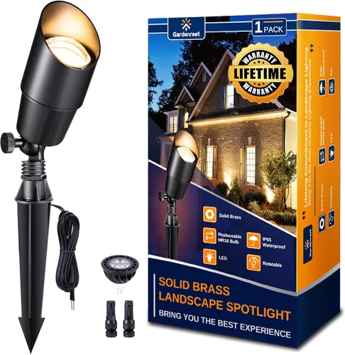 Gardenreet - Focos de paisaje de bajo voltaje - Iluminación exterior de latón LED 12V, luces focales cableadas IP65 impermeables, negro para jardín