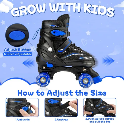 Miniatura 2 de Patines para niños de 3 a 12 años, 4 tamaños ajustables para niños con 8 ruedas iluminadas, patines para niñas Azul-cielo