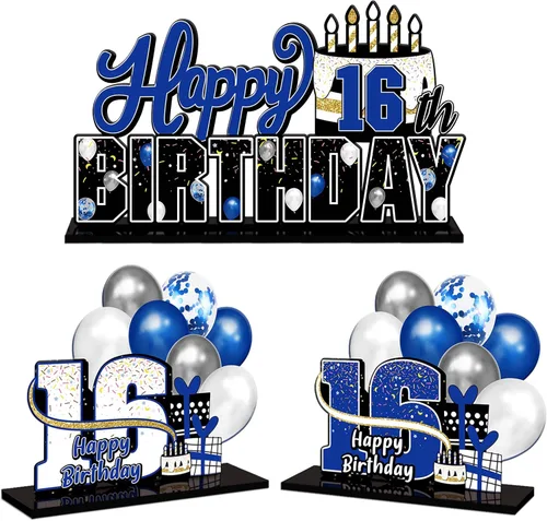 Miniatura 84 de LINGTEER Feliz 10º Cumpleaños Juego de Centros de Mesa de Acrílico Azul para Mesa - Brindemos por Diez Años Decoraciones de Regalo de Fiesta de 10º