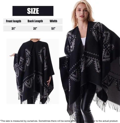 Miniatura 3 de Cárdigan cálido de invierno para mujer, diseño de chal a cuadros, capa frontal abierta