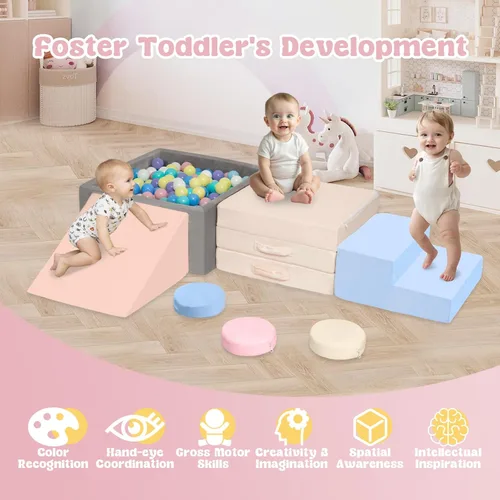 Miniatura 2 de CAMELUS Juguetes de escalada para niños de 1 año, bloques de espuma para bebés con gran pozo de bolas para niños pequeños, juego de 7 piezas