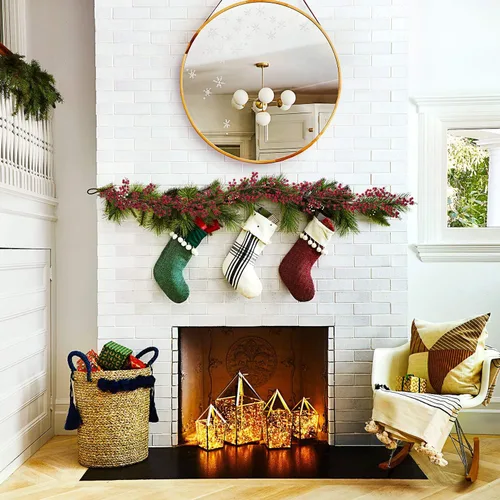 Miniatura 4 de Lvydec Guirnalda de bayas rojas de Navidad - Guirnalda artificial de bayas rojas de 6 pies con tallos flexibles para decoración de chimenea
