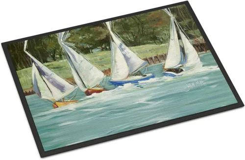 Miniatura 201 de Caroline's Treasures JMK1017JMAT - Tapete de caza de rana garza azul, 24 x 36 pulgadas, tapete para puerta delantera, interior y exterior