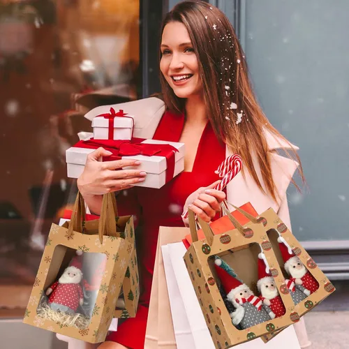 Miniatura 6 de Cholemy 16 bolsas de regalo de Navidad de verano con ventana transparente y asas, bolsas de papel kraft de regalo de Navidad de 10 x 7 x 5.12