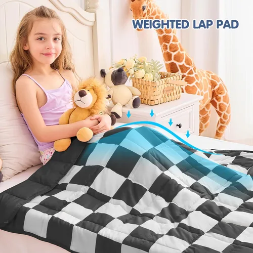 Miniatura 4 de yescool Manta con peso a cuadros negros de 3 libras, manta pesada transpirable, manta de cama de tartán, regalos para 20-40 libras, 36 x 48 pulgadas
