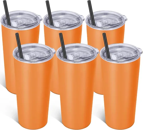 Miniatura 9 de VEGOND Vaso de 20oz a granel con tapa y pajita, vaso aislado al vacío de acero inoxidable de doble pared para café, viaje, paquete de 1 unidad, Rojo