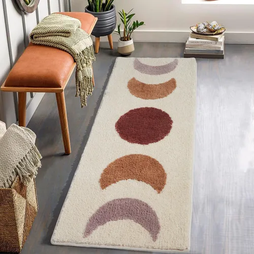 Miniatura 7 de Sunrise - Alfombras de baño bohemias, tapete de baño de medio círculo, lindo tapete de baño de sol, decoración de baño retro bohemio para el hogar