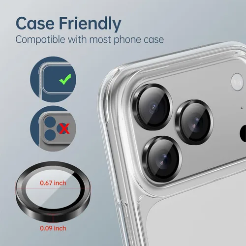 Miniatura 6 de Protector de lente de cámara para iPhone 17 Pro Max, vidrio templado 9H con marco de aleación de aluminio, compatible con iPhone 17 Pro/16 Pro
