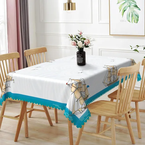 Miniatura 20 de Mantel oblongo, diseño de playa de 52 x 70 pulgadas, diseño de playa con estrellas de mar y olas de mar, con decoración impermeable y resistente a