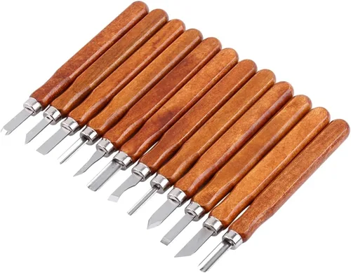 Miniatura 3 de XiBany Juego de cuchillos de corte de madera de 12 uds., cinceles de tallado de madera a mano para carpintería, herramientas de bricolaje