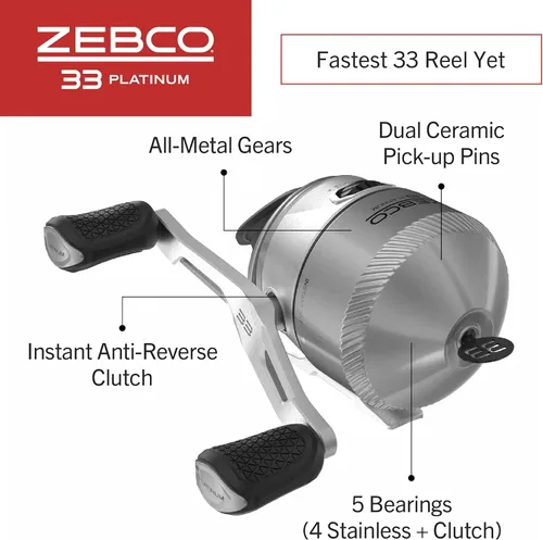 Miniatura 4 de Zebco 33 Platinum Spincast carrete y caña de pescar, embrague anti-marcha atrás