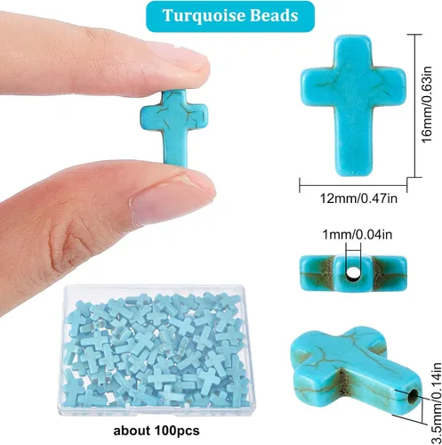 Miniatura 3 de SUNNYCLUE 1 caja 100 piezas cuentas de cruz turquesa a granel, cuentas sintéticas de piedras preciosas azul turquesa, mini cruz de Pascua, cuentas