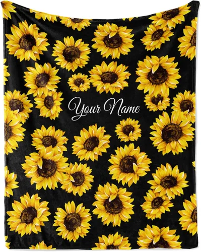 Jekeno Regalos de girasol para mujeres, mamá, manta personalizada con girasol, manta personalizada con nombre, manta de franela personalizada para
