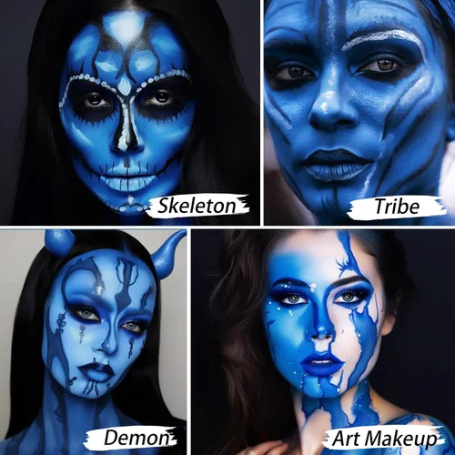 Miniatura 6 de UCANBE Pintura Facial y Corporal Azul, Base de Maquillaje, Paleta Profesional de Pintura Grasa No Tóxica para Adultos, Fiesta, Cremas
